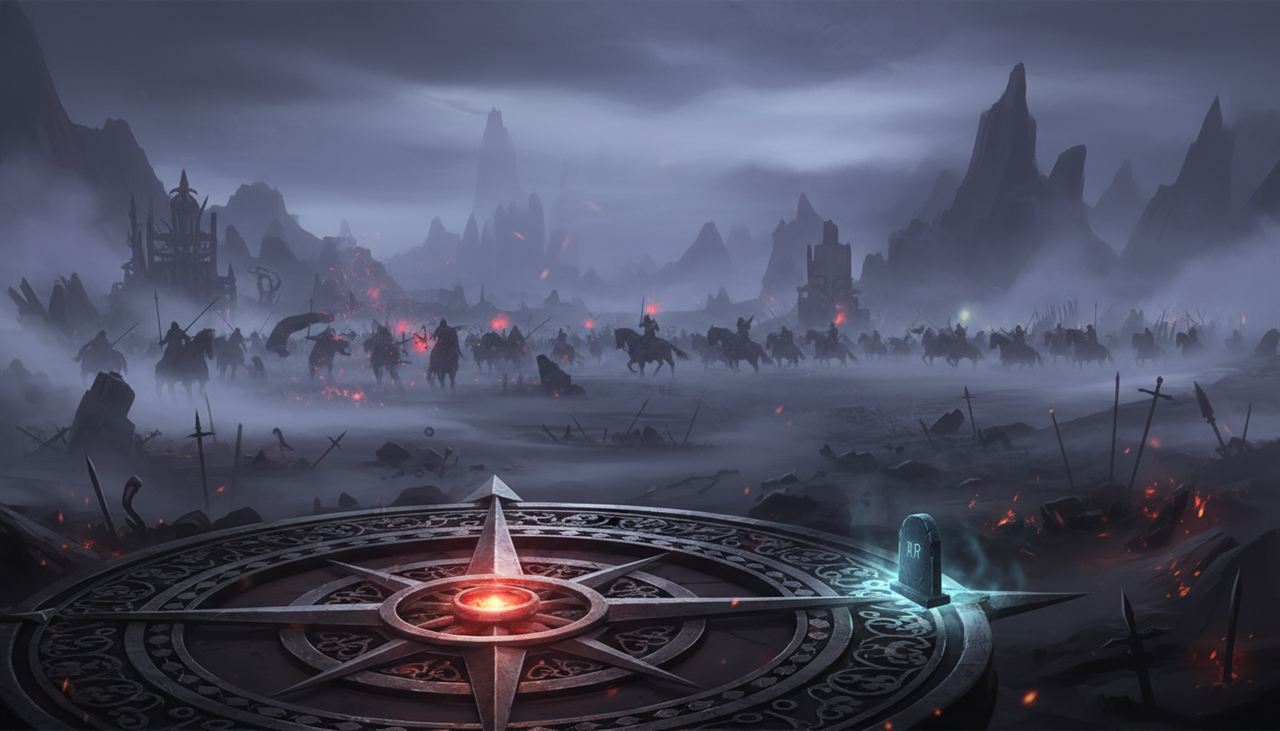 The tombstone on the compass