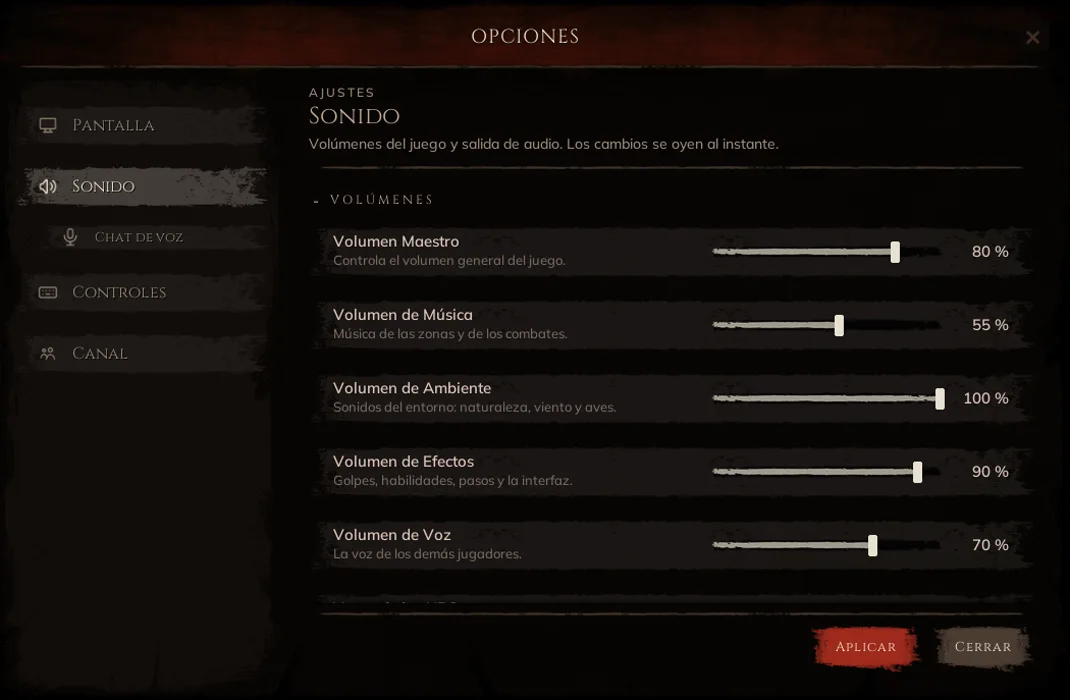 Options › Sound, Ashram Online screenshot
